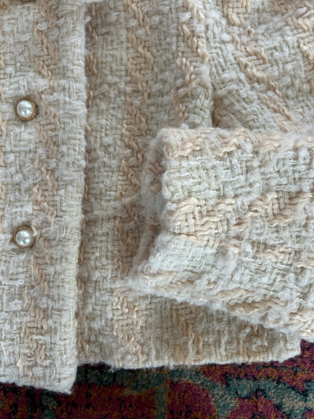LoveShackFancy | Women’s ‘Harvest White’ Tweed Pearl-Button Cropped Jacket Sz 12 - Picture 11 of 16
